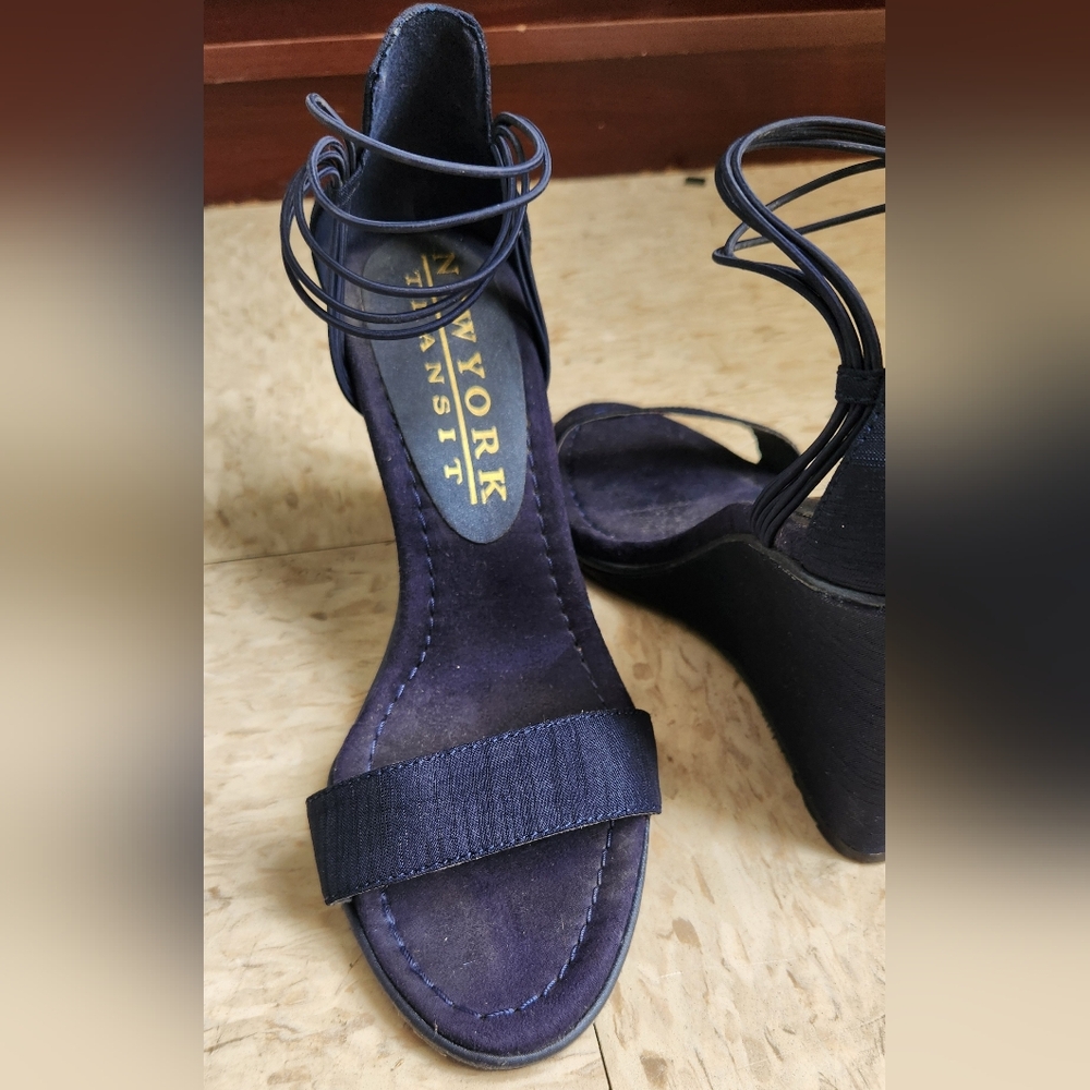 Navy Elastic Ankle- Wedge Sandal-New York Transit - Picture 4 of 7